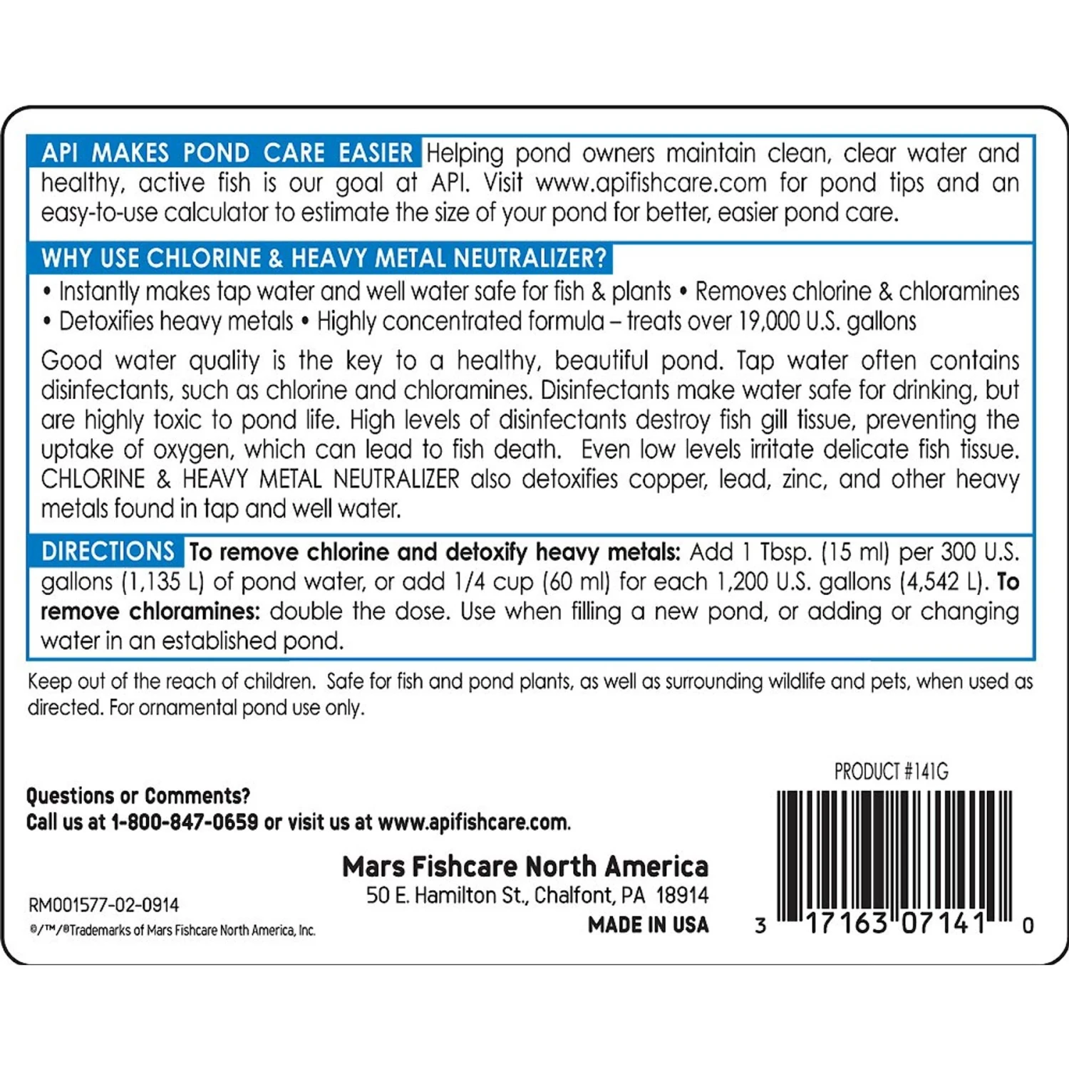 API Pond Chlorine & Heavy Metal Neutralizer 4 API Pond Chlorine & Heavy Metal Neutralizer - Image 2
