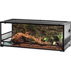 REPTI ZOO Glass Reptile Terrarium Sliding Doors With Screen Ventilation, Black