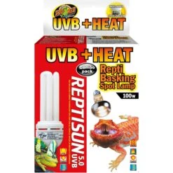 Zoo Med UVB + Heat Reptisun 5.0 26W UVB & Repti 100W Basking Spot Lamp Reptile Terrarium Combo Pack