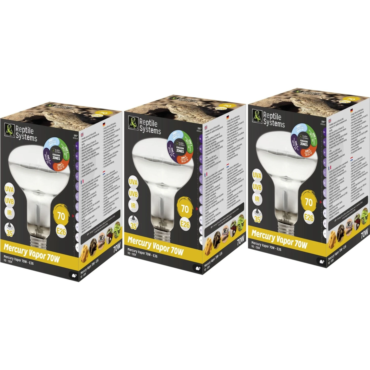 Reptile Systems Mercury Vapor D3 UV Reptile Basking Lamp, 3 Count 3 Reptile Systems Mercury Vapor D3 UV Reptile Basking Lamp, 3 Count