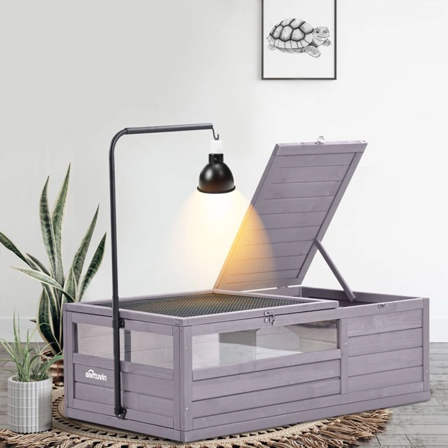 Aivituvin 12.4-in Indoor & Outdoor Wood Tortoise House 4 Aivituvin 12.4-in Indoor & Outdoor Wood Tortoise House - Image 2