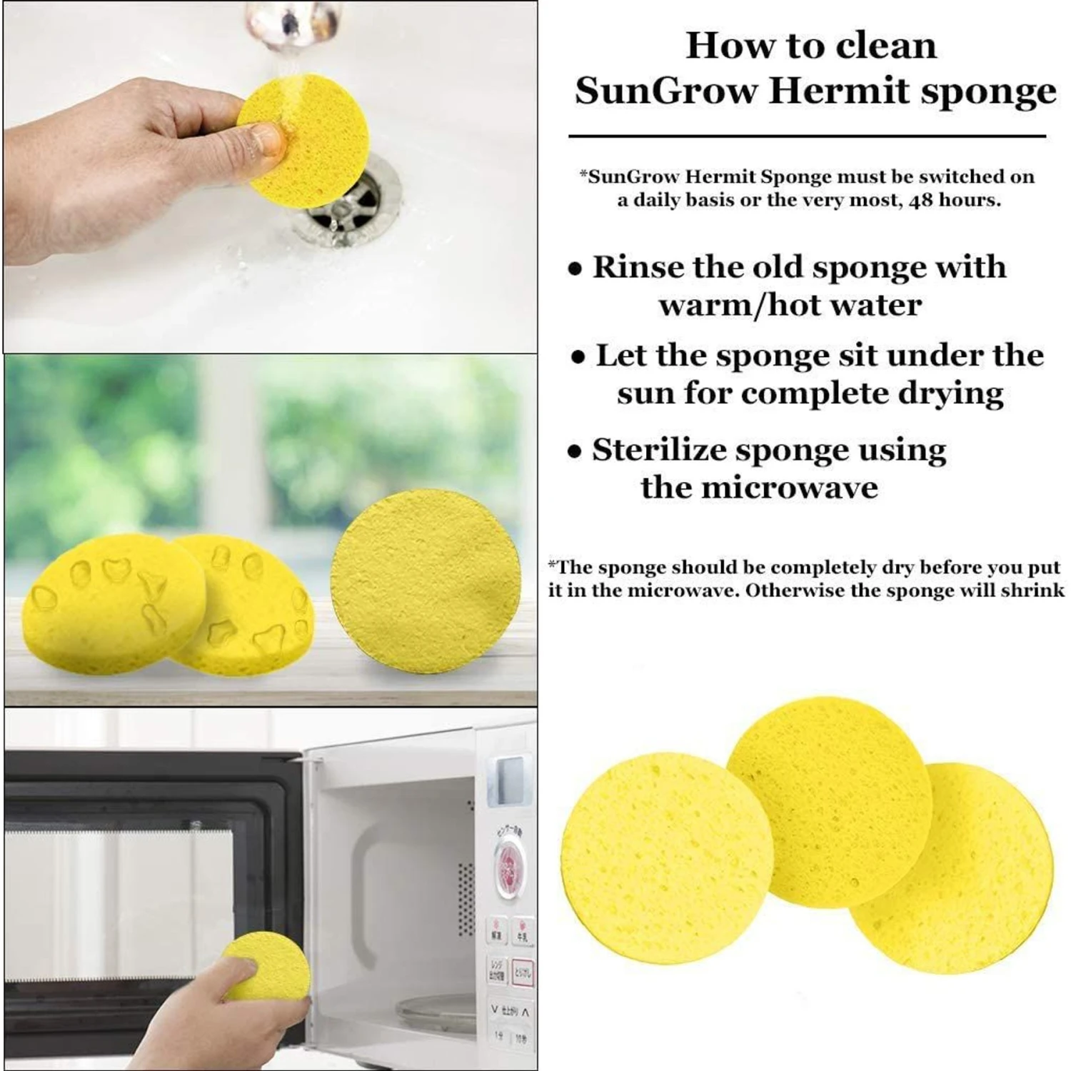 SunGrow Hermit Crab Tank Humidity Control Sponge, Yellow, 3 Count 7 SunGrow Hermit Crab Tank Humidity Control Sponge, Yellow, 3 Count - Image 5