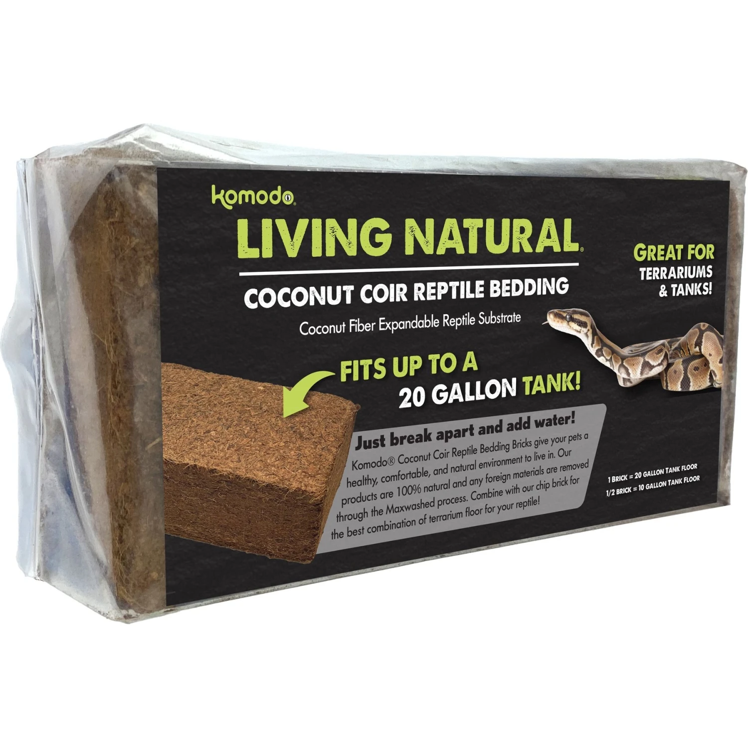 Komodo Coir Peat Brick Single Reptile Bedding, Brown, 20-gal 3 Komodo Coir Peat Brick Single Reptile Bedding, Brown, 20-gal