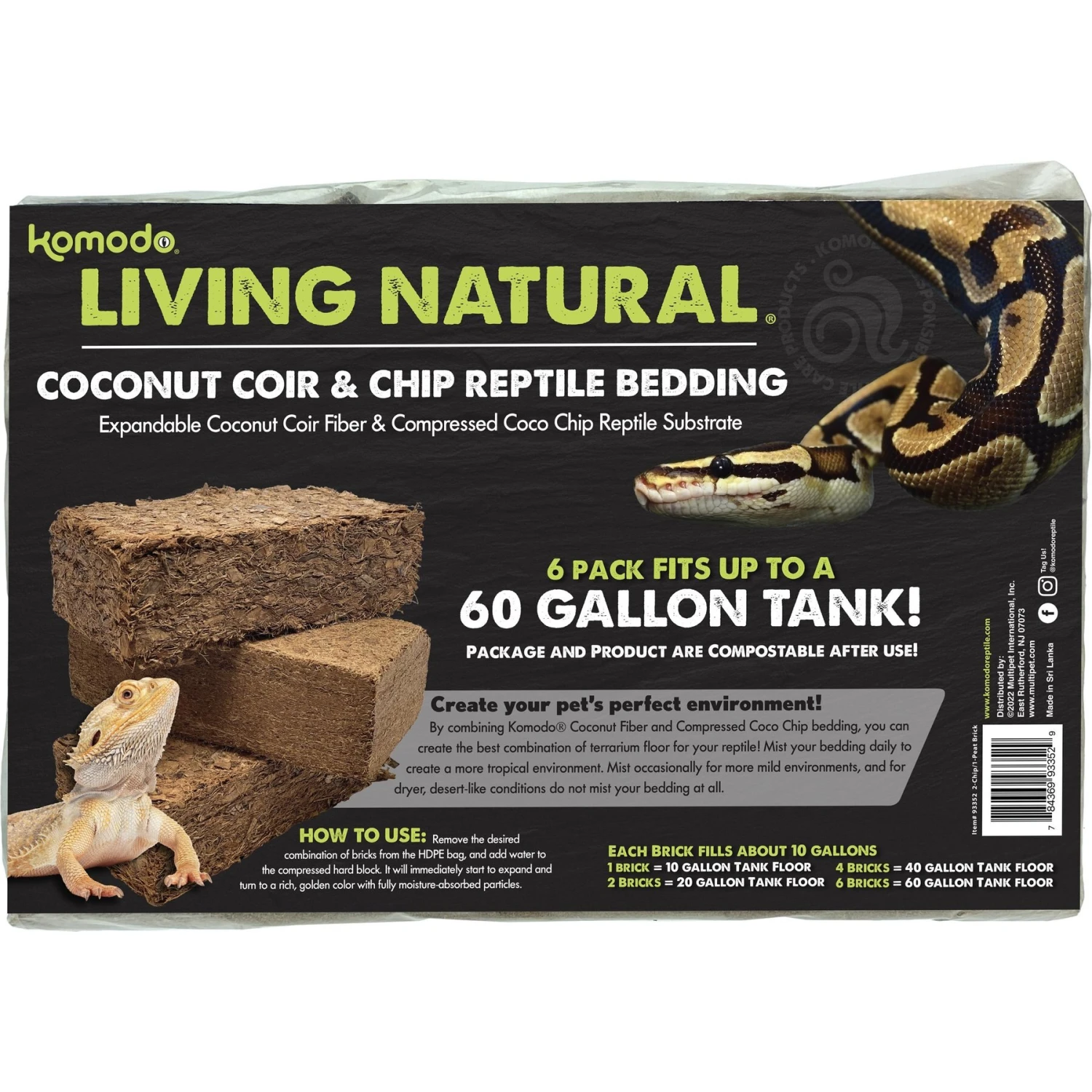 Komodo Coir Chips & Peat Reptile Bedding Variety Pack, Brown, 6 Count, 60-gal 4 Komodo Coir Chips & Peat Reptile Bedding Variety Pack, Brown, 6 Count, 60-gal - Image 2