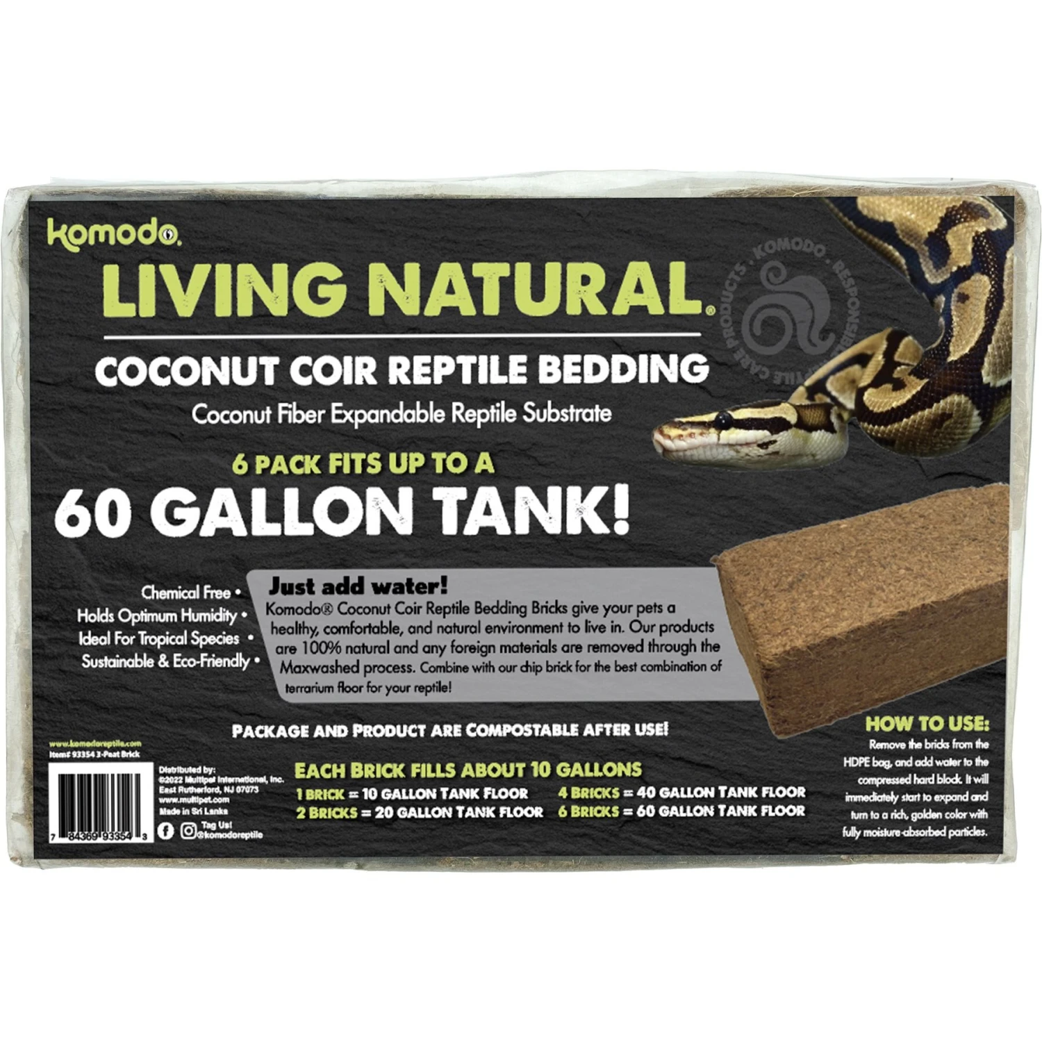 Komodo Coir Peat Reptile Bedding, Brown, 6-gal, 6 Count, 4 Komodo Coir Peat Reptile Bedding, Brown, 6-gal, 6 Count, - Image 2