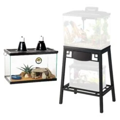 Aqueon Forge Metal Aquarium Stand, Black & Brown & Zilla Desert Reptile Terrarium Starter Kit With Light & Heat