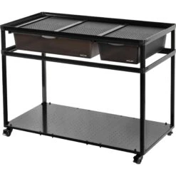 REPTI ZOO Tank Stand Terrarium With Breeding Boxs Reptile Cabinet, Black